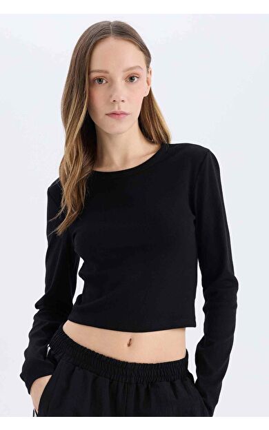 Coool Fitted Basic Düz Ribana Uzun Kollu Tişört E7797AX25SPBK81