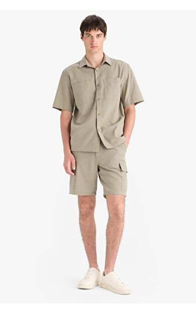 DeFacto Regular Kargo Cepli Pamuklu Keten Görünümlü Bermuda Şort
