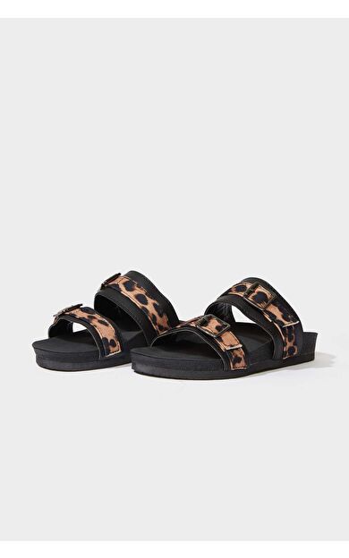 Kız Çocuk Leopar Desenli Düz Taban Terlik