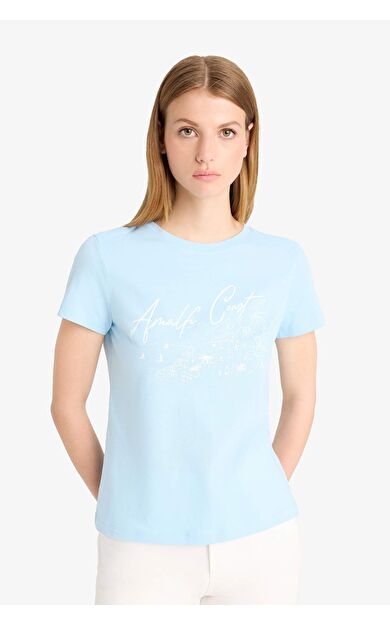 Regular Fit Bisiklet Yaka Baskılı Kısa Kollu Tişört