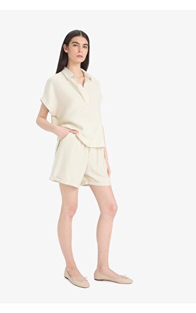 Yüksek Bel Krinkıl Kumaş Şort E7831AX25SMBG734