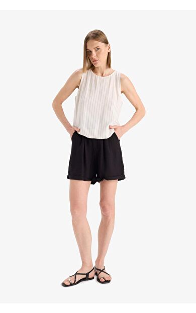 Yüksek Bel Krinkıl Kumaş Şort E7831AX25SMBK81