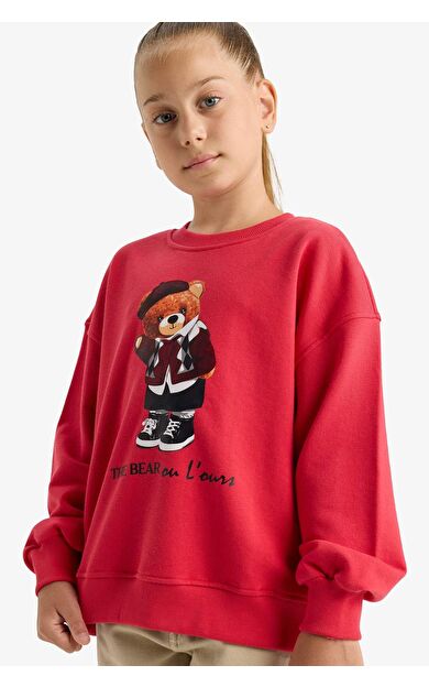 Kız Çocuk Oversize Geniş Kalıp Bisiklet Yaka Baskılı Sweatshirt E7841A825AURD351