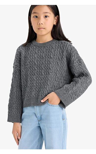 Kız Çocuk Standart Fit Bisiklet Yaka Kazak E7880A825AUAR220