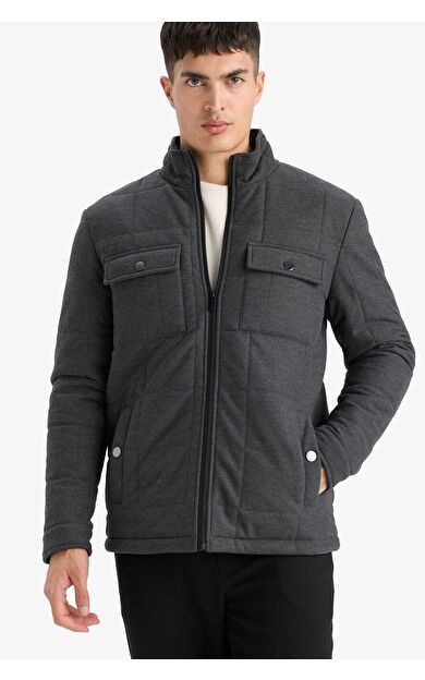 DeFacto Slim Fit Dar Kesim Dik Yaka Astarlı Fermuarlı Cepli Kışlık Şişme Penye Mont E7888AX25AUAR167