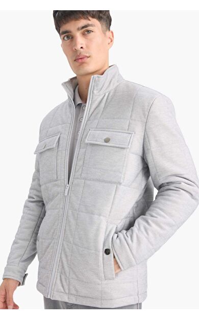 Slim Fit Dar Kesim Dik Yaka Astarlı Fermuarlı Cepli Kışlık Şişme Penye Mont E7888AX25AUGR221