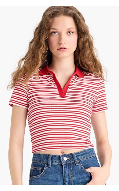 DeFacto Fitted Polo Yaka Fitilli Kaşkorse Kısa Kollu Tişört E7907AX25SMRD59