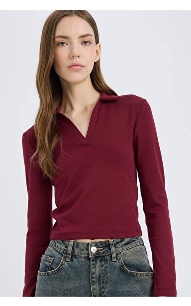 DeFacto Fitted Polo Yaka Modal Uzun Kollu Tişört