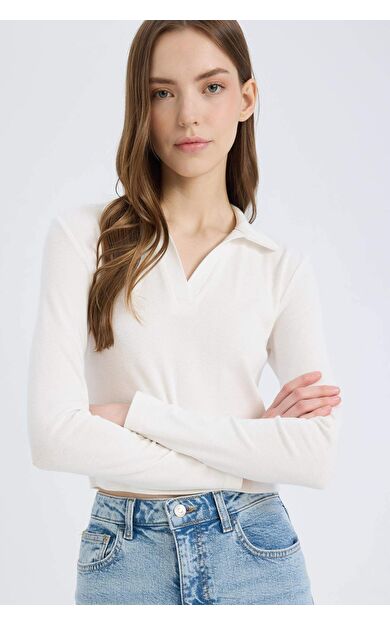 DeFacto Fitted Polo Yaka Basic Düz Modal Uzun Kollu Tişört E7938AX25SPWT32