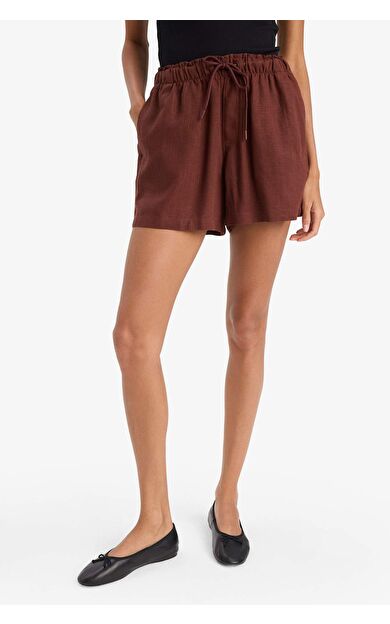 Yüksek Bel Keten Karışımlı Şort