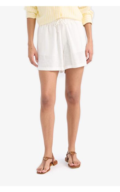 Yüksek Bel Keten Karışımlı Şort
