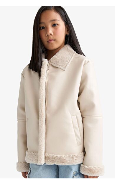 Kız Çocuk Suni Kürk Astarlı Fermuarlı Mont