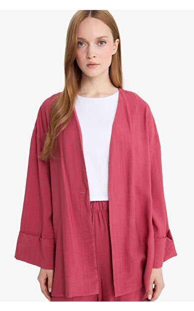 DeFacto Relax Fit V Yaka Krinkıl Kumaş Uzun Kollu Tunik