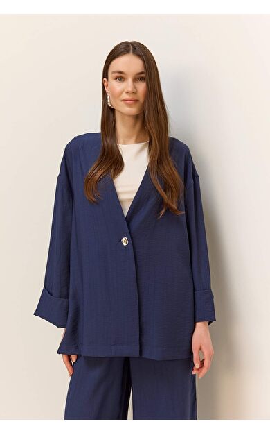 Relax Fit V Yaka Krinkıl Kumaş Uzun Kollu Tunik