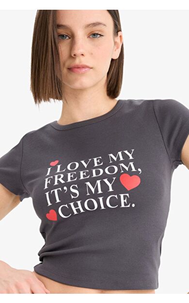 Coool Fitted Bisiklet Yaka Baskılı Ribana Kısa Kollu Tişört E7986AX25SPAR104