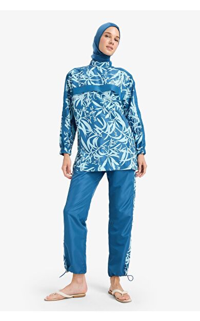 DeFacto Regular Fit Renk Bloklu 3'lü Desenli Burkini Tesettür Mayo Takım