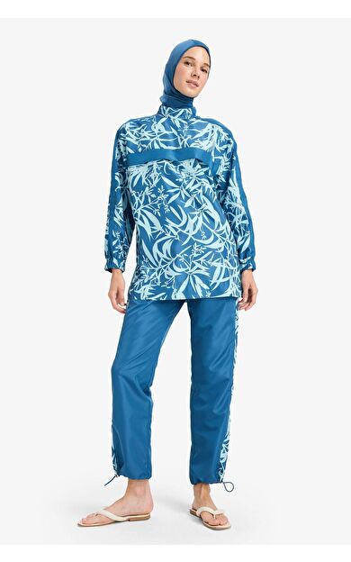 DeFacto Regular Fit Renk Bloklu 3'lü Desenli Burkini Tesettür Mayo Takım