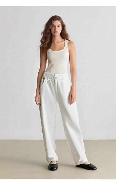 DeFacto Paperbag Beli Lastikli Bilek Boy Jean Pantolon E8001AX25SMWT1