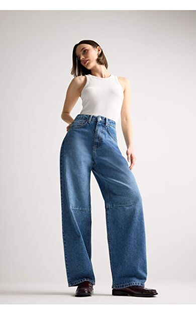DeFacto Barrel Fit Normal Bel Bilek Boy Jean Yıkamalı Pantolon E8007AX25SMNM28