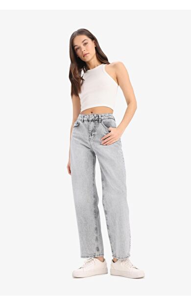 DeFacto Straight Fit Yüksek Bel Kısa Paça Jean Yıkamalı Pantolon