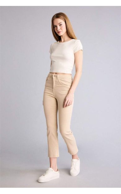 DeFacto Crop Flare Fıt Yüksek Bel Bilek Boy Jean Pantolon Bej E8017AX26SMBG737