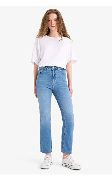 DeFacto Crop Flare Fit Yüksek Bel Bilek Boy Jean Yıkamalı Pantolon