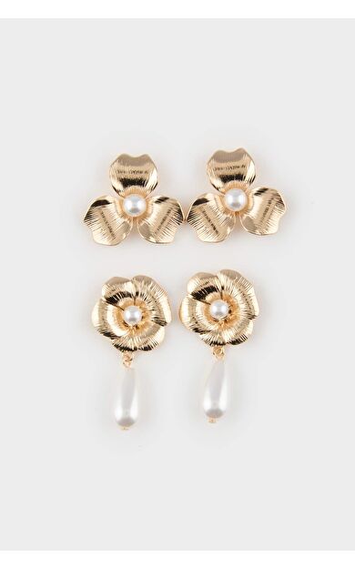 DeFacto Kadın 2'li Çiçekli İncili Küpe