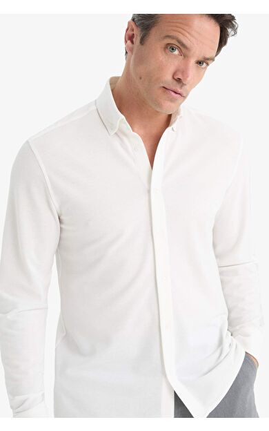 Regular Fit Polo Yaka Penye Uzun Kollu Gömlek E8067AX25AUER105