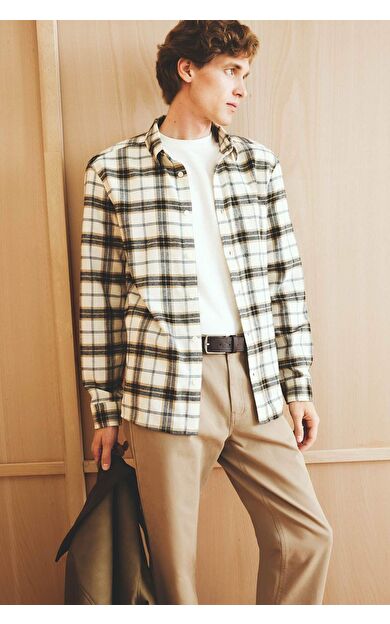 Regular Fit Polo Yaka Kareli Pamuklu Uzun Kollu Gömlek