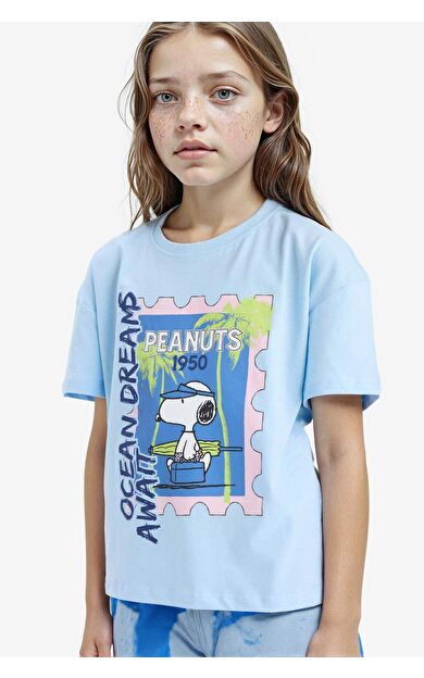 DeFacto Kız Çocuk Snoopy Relax Fit Bisiklet Yaka Kısa Kollu Tişört E8159A825HSBE744