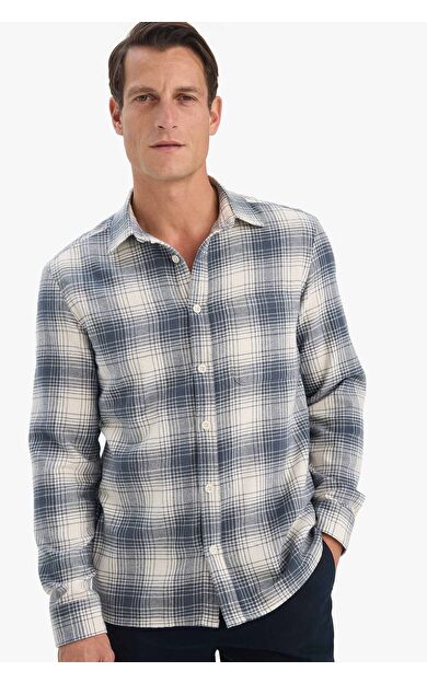 DeFacto Regular Fit Polo Yaka Kareli Flanel Uzun Kollu Gömlek