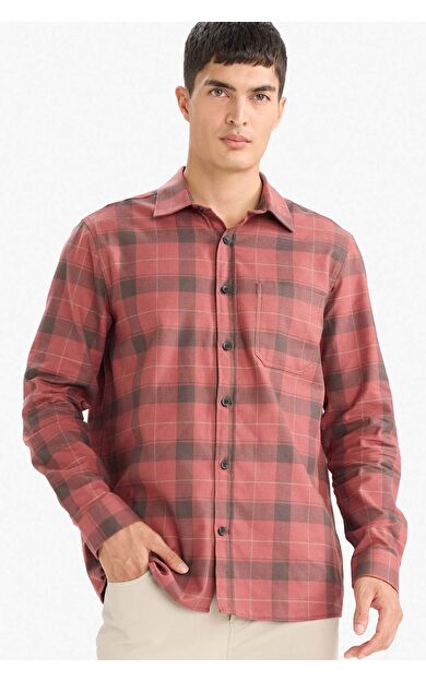 Regular Fit Polo Yaka Kareli Pamuklu Uzun Kollu Gömlek