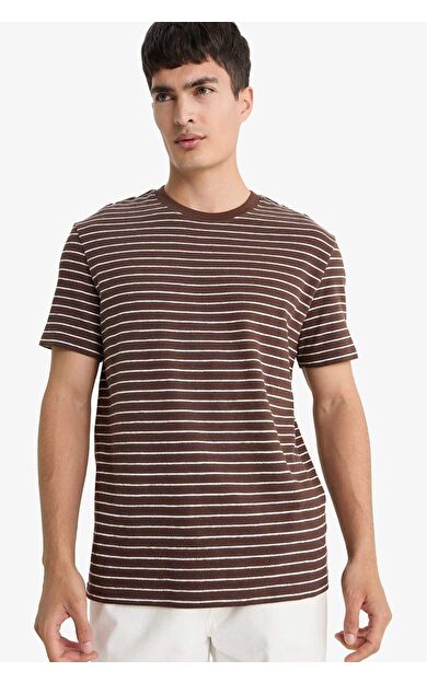 Regular Fit Bisiklet Yaka Çizgili Kısa Kollu Tişört E8198AX25AUBN539