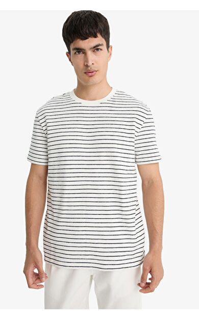 DeFacto Regular Fit Bisiklet Yaka Çizgili Kısa Kollu Tişört E8198AX25AUER105
