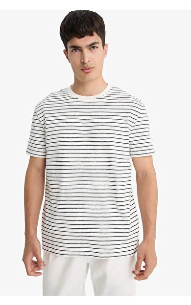 Regular Fit Bisiklet Yaka Çizgili Kısa Kollu Tişört E8198AX25AUER105