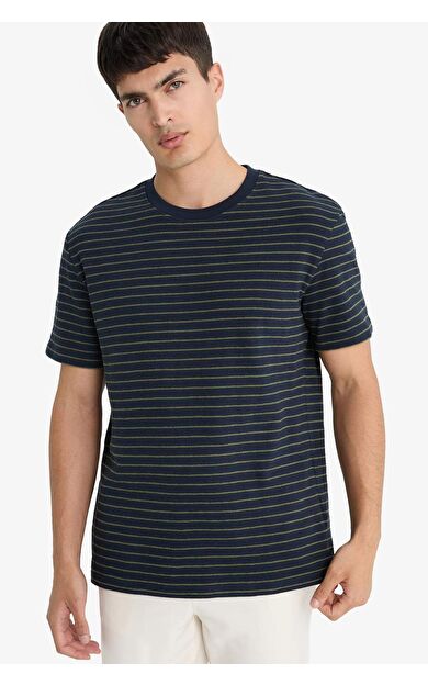 Regular Fit Bisiklet Yaka Çizgili Kısa Kollu Tişört E8198AX25AUNV64