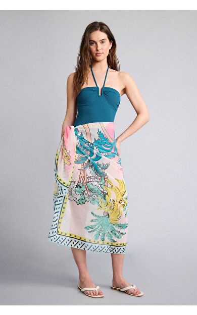 DeFacto Regular Fit Tropikal Desenli Şifon Pareo-Fall in Love E8219AX25HSGN1050