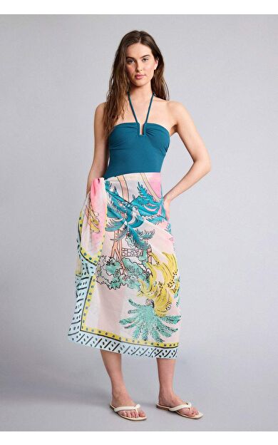 DeFacto Regular Fit Tropikal Desenli Şifon Pareo-Fall in Love E8219AX25HSGN1050