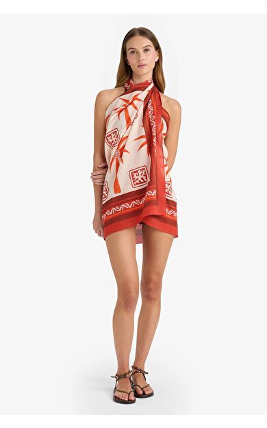 Regular Fit Palmiye Desenli Pamuklu Pareo-Fall in Love E8220AX25HSOG546