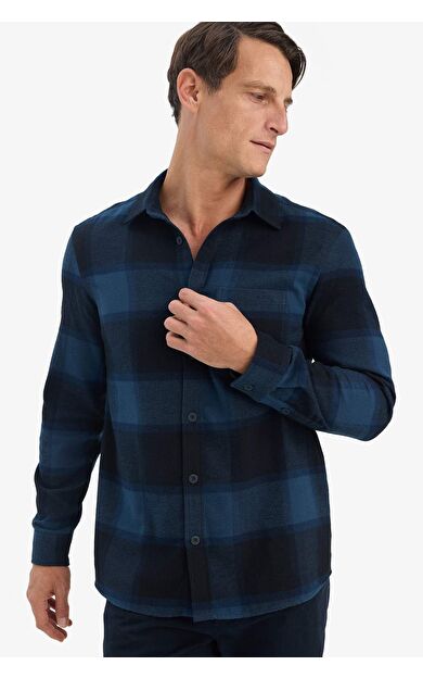 Regular Fit Polo Yaka Kareli Flanel Uzun Kollu Gömlek