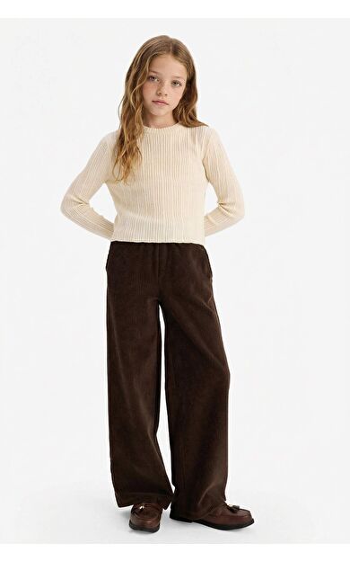 Kız Çocuk Wide Leg Fitilli Kadife Pantolon