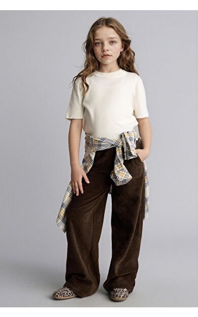 DeFacto Kız Çocuk Wide Leg Fitilli Kadife Pantolon