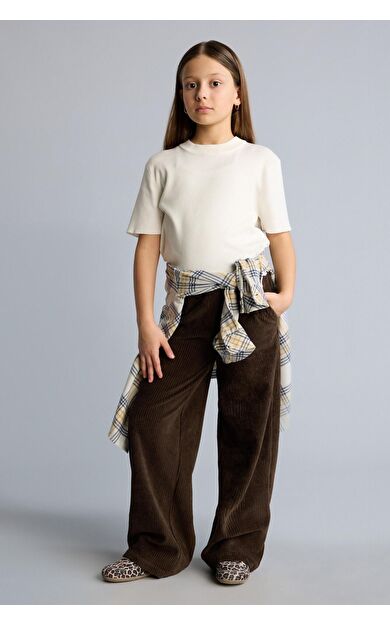 DeFacto Kız Çocuk Wide Leg Fitilli Kadife Pantolon