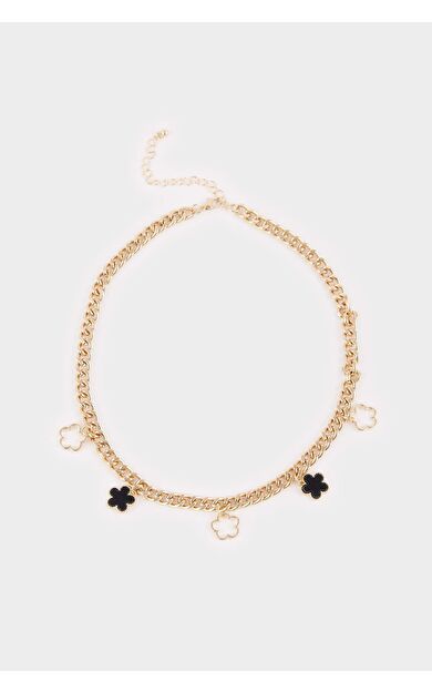 Kadın Siyah-Beyaz Yonca Detaylı kolye