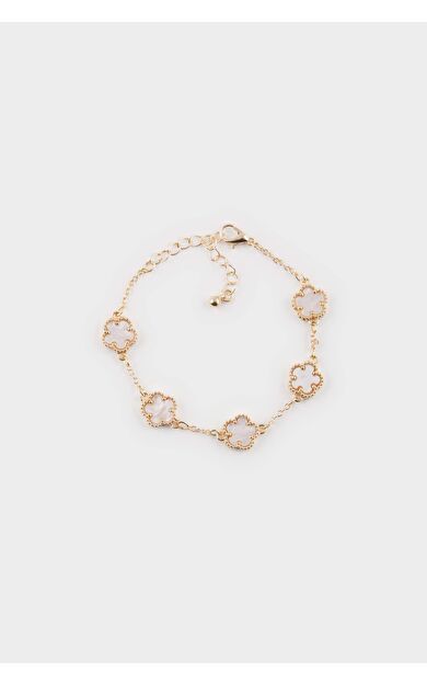 DeFacto Kadın Beyaz Çiçekli Gold Bileklik