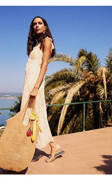 Floral Şifon Kolsuz Maxi Elbise