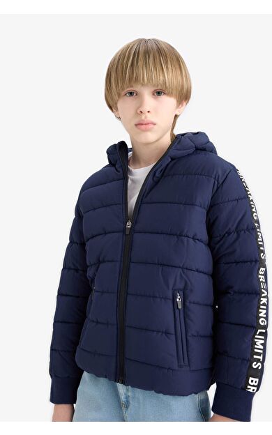 Erkek Çocuk Su İtici Kapüşonlu Polar Astarlı Fermuarlı Şişme Mont E8389A825WNNV241