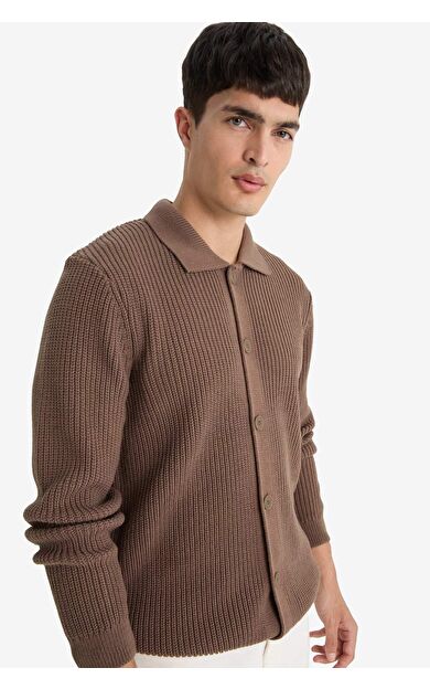 DeFacto Standart Fit Polo Yaka Fermuarlı Triko Hırka E8397AX25CWBN595