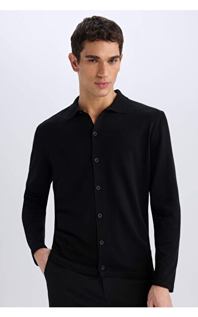 DeFacto Standart Fit Polo Yaka Düğmeli Triko Hırka E8399AX24CWBK27