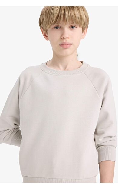 DeFacto Erkek Çocuk Bisiklet Yaka Basic Düz Sweatshirt E8415A825AUGR94